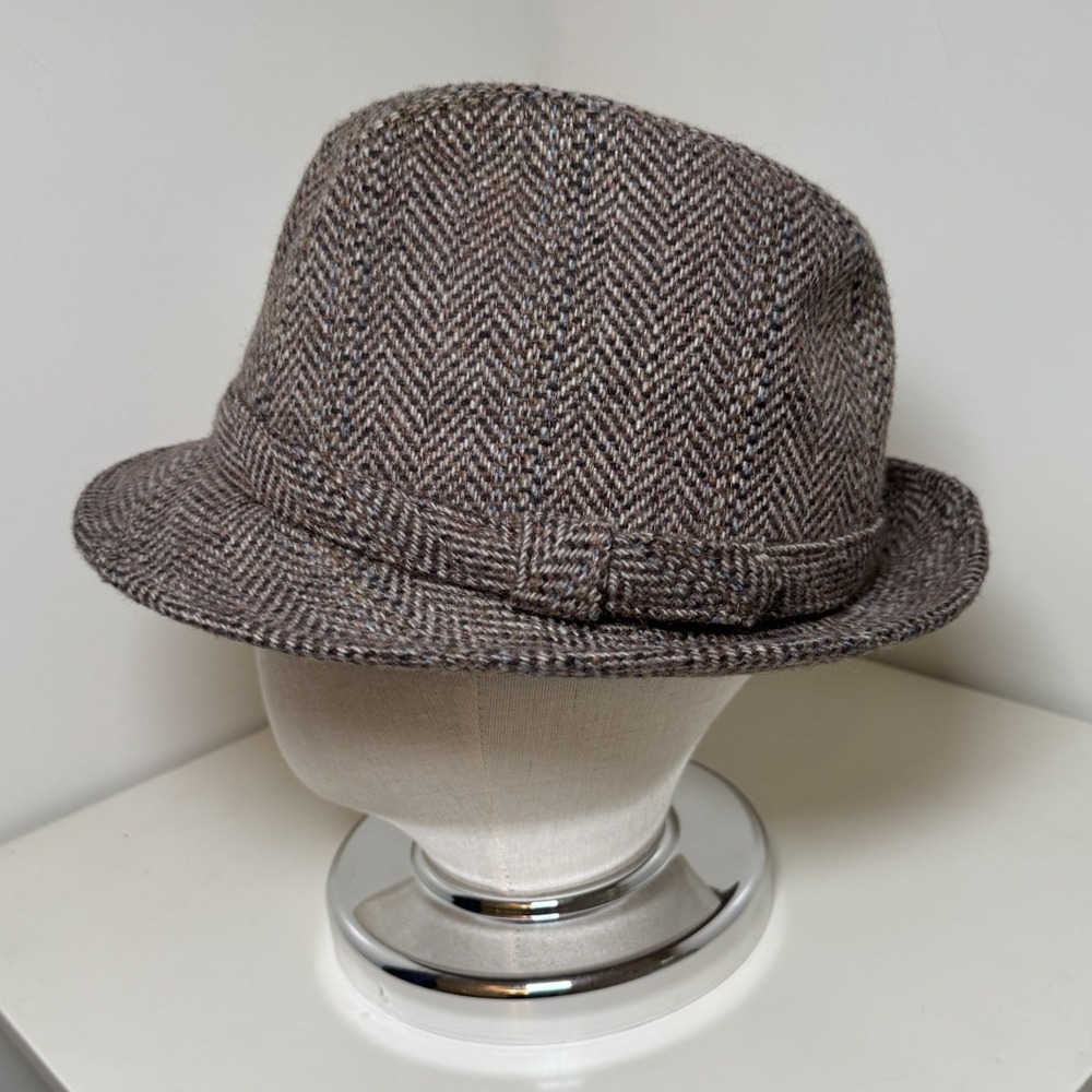 Vintage Stetson Herringbone Fedora Hat, Brown Tweed Wool Blend, Mens Size Small